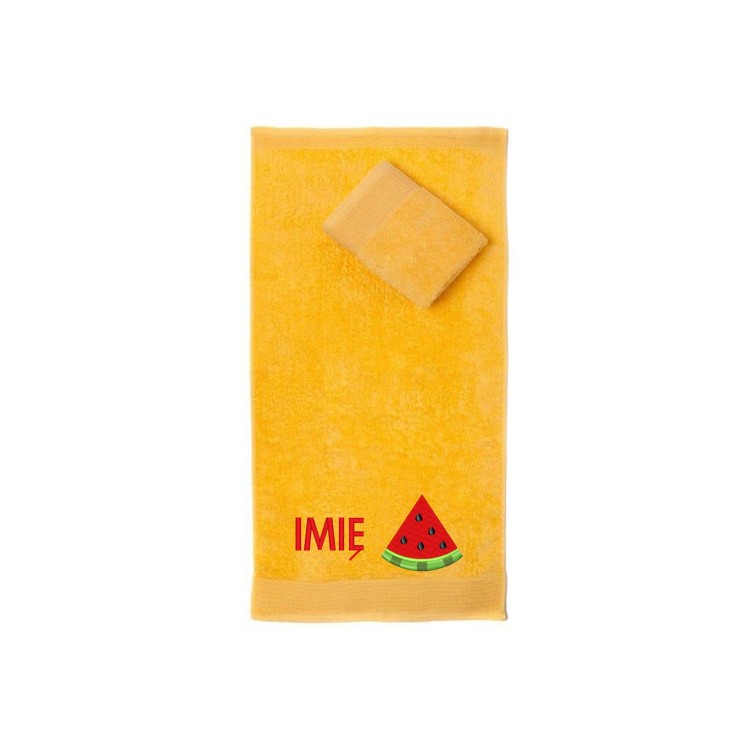 Ręcznik do przedszkola z haftem arbuza i imieniem dziecka, bawełna premium 500g.