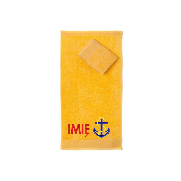 Ręcznik do przedszkola z haftem kotwicy i imieniem dziecka, bawełna premium 500g.