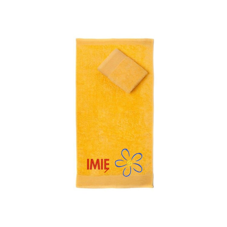 Ręcznik do przedszkola z haftem kwiatka i imieniem dziecka, bawełna premium 500g.