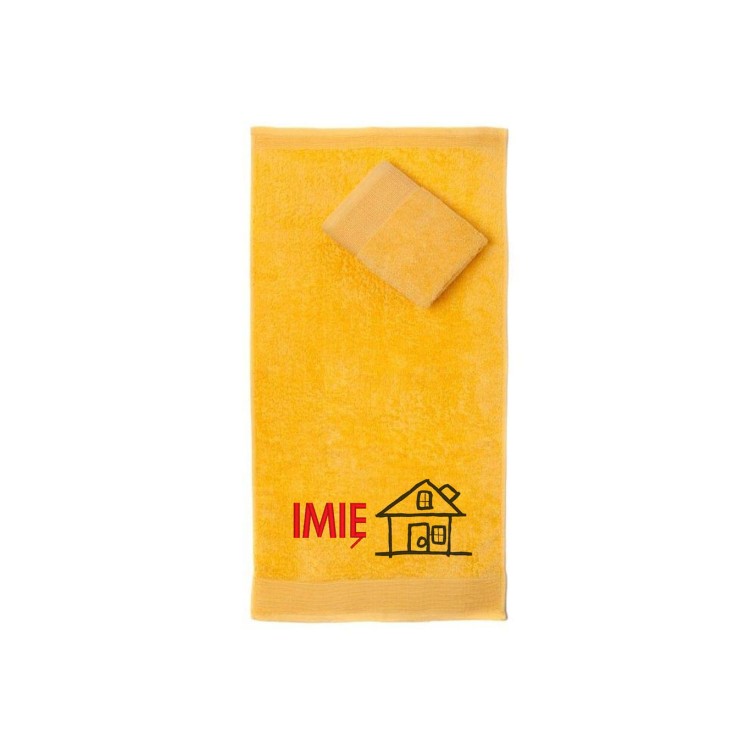 Ręcznik do przedszkola z haftem domku i imieniem dziecka, bawełna premium 500g.