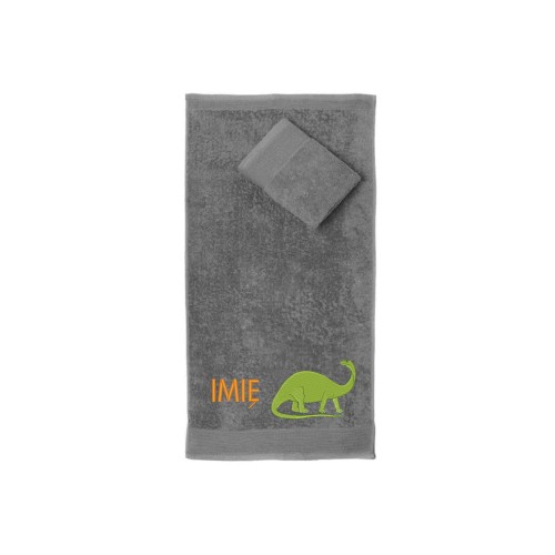 Ręcznik do przedszkola z haftem dinozaura i imieniem dziecka, bawełna premium 500g.