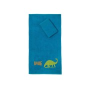 Ręcznik do przedszkola z haftem dinozaura i imieniem dziecka, bawełna premium 500g.