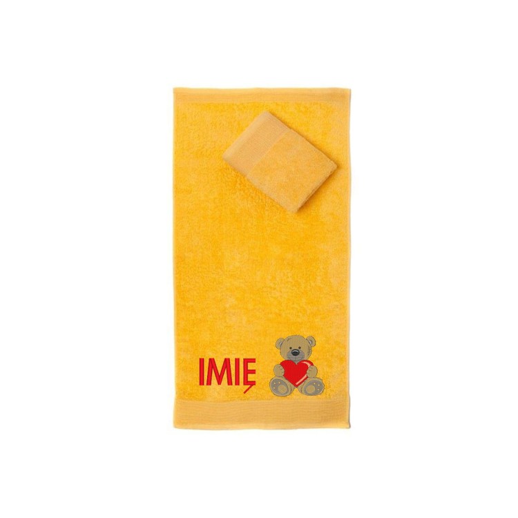 Ręcznik do przedszkola z haftem misia i imieniem dziecka, bawełna premium 500g.