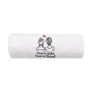 Personalizowany ręcznik z haftem dla siostry w kolorze białym z haftem "Always my sister forever my friend"