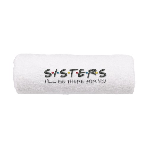 Personalizowany ręcznik z haftem dla siostry w kolorze białym z haftem "Sisters"