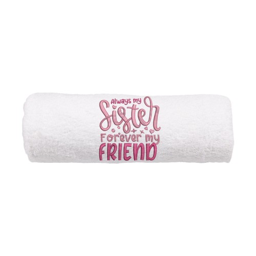 Personalizowany ręcznik z haftem dla siostry w kolorze białym z haftem " Always my sister forever my friend"