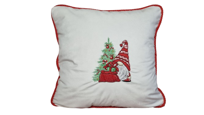 Poduszka świąteczna biała choinka i krasnal