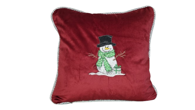 Poduszka świąteczna czerwona bałwan