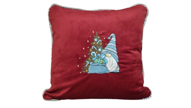 Poduszka świąteczna czerwona choinka i krasnal
