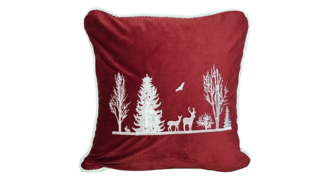 Poduszka świąteczna czerwona zimowy krajobraz
