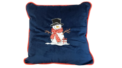 Poduszka świąteczna granatowa bałwan