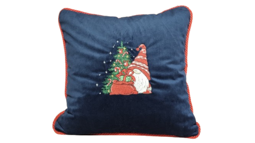 Poduszka świąteczna granatowa choinka i krasnal