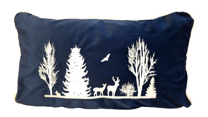 Poduszka świąteczna granatowa zimowy krajobraz