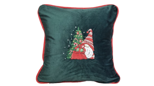 Poduszka świąteczna zielona choinka i krasnal