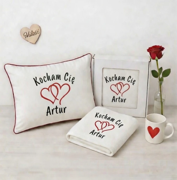 poduszka i ręcznik kocham Cię