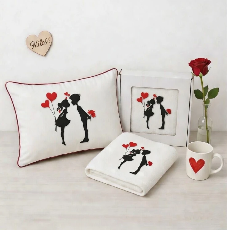 poduszka i ręcznik zakochana para