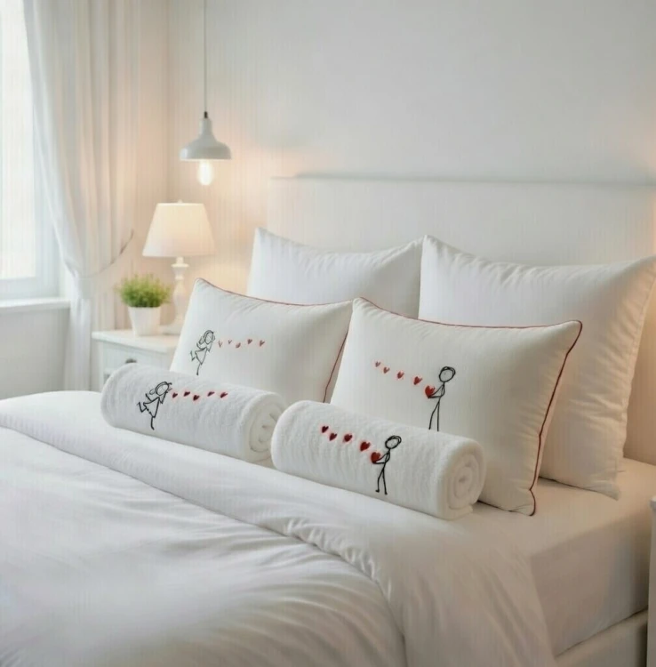 aranżacja poduszki i ręczniki walentynkowe