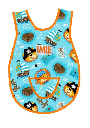 fartuszek miś pirat na turkusie wz 1800  pomarańczowa lamówka.jpg