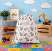 Duży bawełniany worek na pościel do przedszkola 50x60 cm, wzór w jednorożce, pasujący do kompletu pościeli z personalizowanym haftem.
