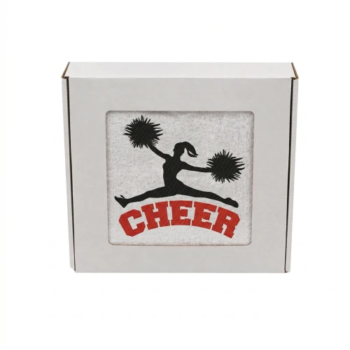 Ręcznik bawełniany frotte z dynamicznym haftem cheerleaderki trzymającej pompony w górze.