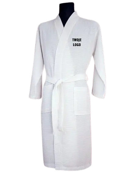 Biały szlafrok hotelowy Waffle o strukturze gofra fason kimono