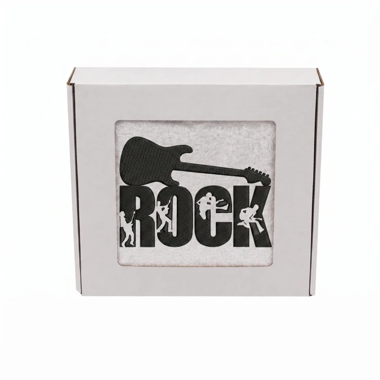 Personalizowany ręcznik z haftem gitara ROCK bawełna frotte 500g w białym pudełku z okienkiem prezent dla muzyka