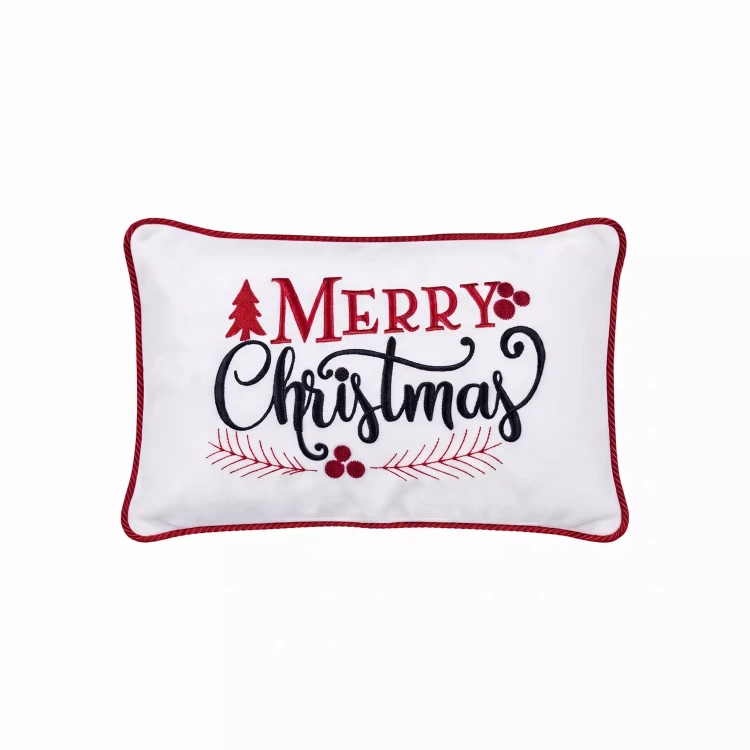 Zielona poszewka welurowa 45x45 z haftowanym złotym napisem Merry Christmas i ozdobnym sznurem