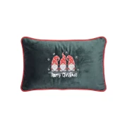 Zielona poszewka welurowa 30x50 z haftowanymi trzema krasnalami, napisem Merry Christmas i czerwonym sznurem