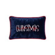 Granatowa poszewka welurowa 45x45 z dwukolorowym haftem Christmas i czerwonym sznurem