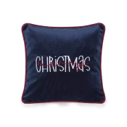 Granatowa poszewka welurowa 45x45 z dwukolorowym haftem Christmas i czerwonym sznurem