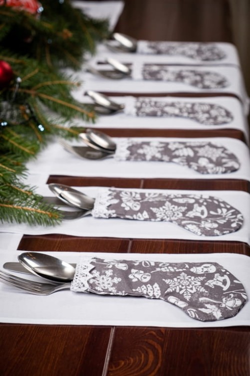etui na sztućce szare na Boże Narodzenie